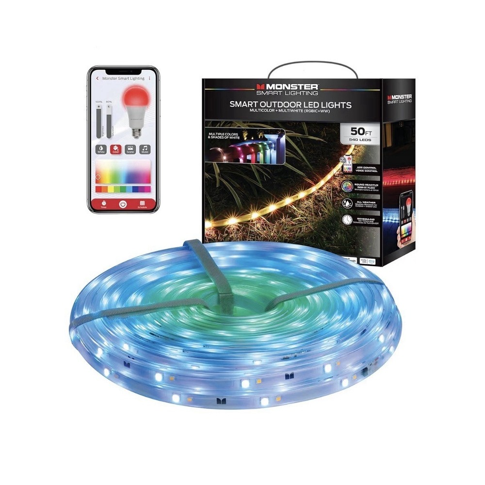 Monster Smart‎ Outdoor LED Strip Lights 50ft, 540 RGB+IC Multicolor LEDs